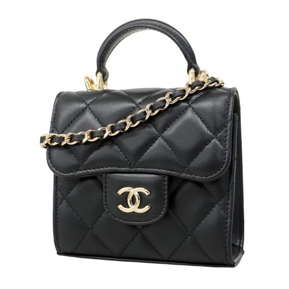 Chanel Matelasse Shoulder Bag with Chain Bag, Lambskin, Black, Champagne, Wom... - Picture 1 of 9